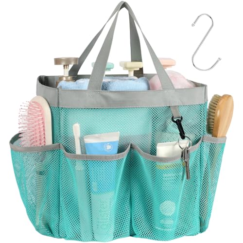 Mesh Shower Caddy Portable - 8 Pockets, S-Hook, Shower Bag for Dorm Camping