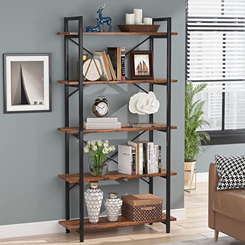Tribesigns 5 Tier Bookshelf, Industrial Etagere Bookcase with Heavy-Duty Metal Frame, Rustic Tall Book Shelf Unit for Living Room, Study, Home Office (1, Rustic)