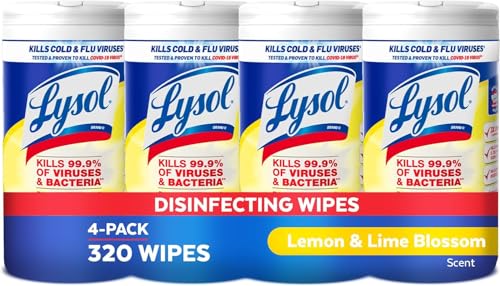 Lysol Disinfectant Wipes, Multi-Surface Antibacterial Cleaning Wipes, For Disinfecting and Cleaning, Lemon and Lime Blossom, Pack of 4
