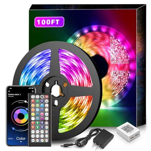 Nexillumi Led Lights for Bedroom 100ft Music Sync Color Changing Led Strip Lights Smart with Remote and App Control Built-in Mic for Party Home Room Decor Luces LED para Cuarto