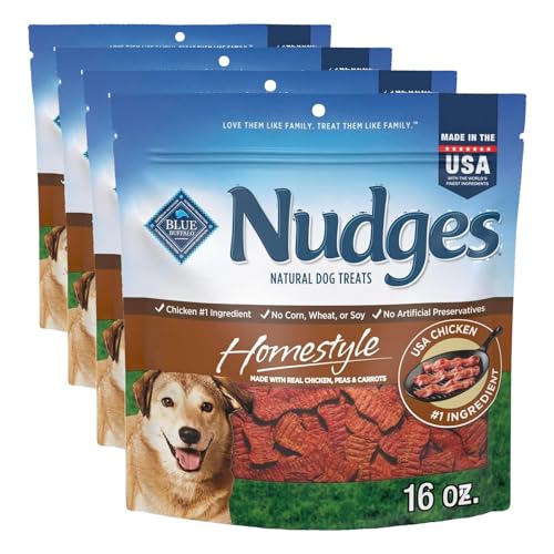 Blue Buffalo Nudges Homestyle Natural Dog Treats Chicken and Bacon, 16-oz Bag (Pack of 4)