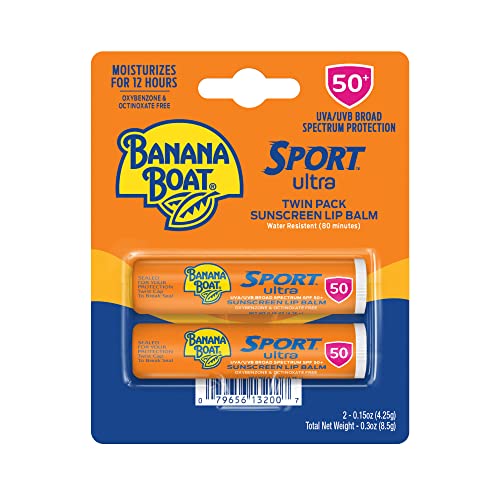Banana Boat Sport Ultra SPF 50 Lip Sunscreen Twin Pack SPF Lip Balm Pack, Banana Boat Lip Balm SPF 50, Oxybenzone Free Sunscreen, Lip Sunblock, Travel Size Sunscreen for Lips, 2 Pack