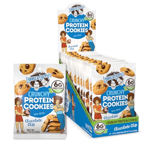 Lenny & Larry's The Complete Crunchy Cookie, Chocolate Chip, 6g Plant Protein, Vegan, Non-GMO, 1.25 Ounce Pouch (Pack of 12)