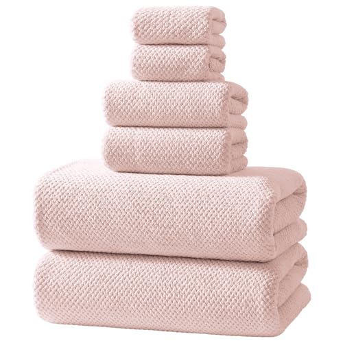 REDKISS Pink Towel Set, 6 Piece Premium Soft Bath Towel Set, Highly Absorbent Luxury 6-Pack with 2 Bath Towels, 2 Hand Towels, 2 Washcloths for Bathroom, Gym, Hotel, and Spa Daily Use