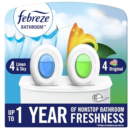 Febreze Bathroom Air Freshener Odor-Fighting Plug In Alternative Air Fresheners for Home and Bathroom and Kitchen Closet Air Fresheners Linen & Sky+Gain Original Scent Bundle, 8 Count
