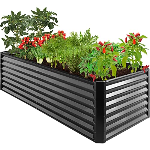 Best Choice Products 8x4x2ft Outdoor Metal Raised Garden Bed, Deep Root Planter Box for Vegetables, Herbs & Flowers, 478-Gallon Capacity, 100% Non Toxic Materials - Gray
