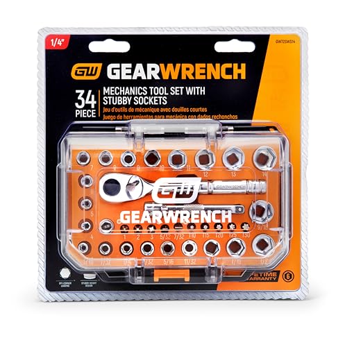 GEARWRENCH 34 Piece 72-Tooth 1/4 in. Drive Mechanics Hand Tool Set with Stubby Sockets | GW72SWS14