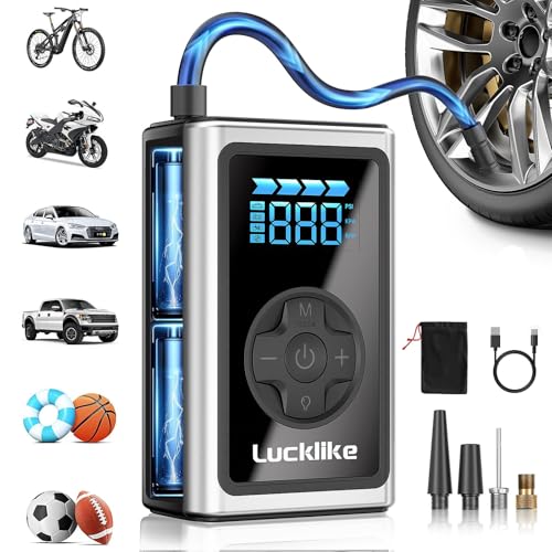 Lucklike Tire Inflator Portable Air Compressor, 150 PSI Cordless Bike Pump, 5X Faster Air Pump for Auto, Motorcycle, Bicycle, Balls, with Pressure Gauge, LED Light & Car Accessories, Standard Capacity