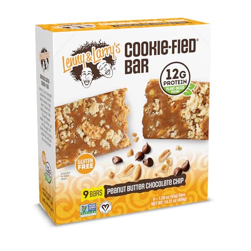 Lenny & Larry's Cookie-fied Protein Bar – Peanut Butter Chocolate Chip Vegan 9x45g – Healthy Snacks with 12g Plant Protein & 5g Fiber – Gluten Free Power Bar, Non-GMO & Vegan