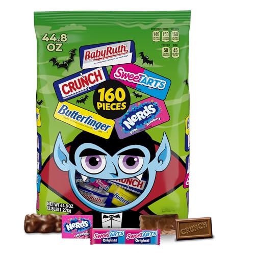 Butterfinger, CRUNCH Baby Ruth, Nerds, SweetTarts, Minis, Fun Size Assorted Candy, Bulk 160 Count Variety Pack, 44.8 oz