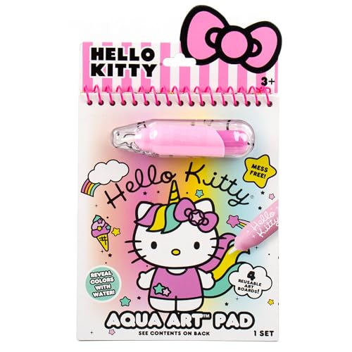 Hello Kitty Aqua Art Pad, 4 Art Pages, On The Go Reusable Water-Reveal Activity Pad, Mess Free Arts and Crafts, Paint with Water Brush Set, Kids Toys, Sanrio Stuff, Hello Kitty Craft Kits for Kids 3+