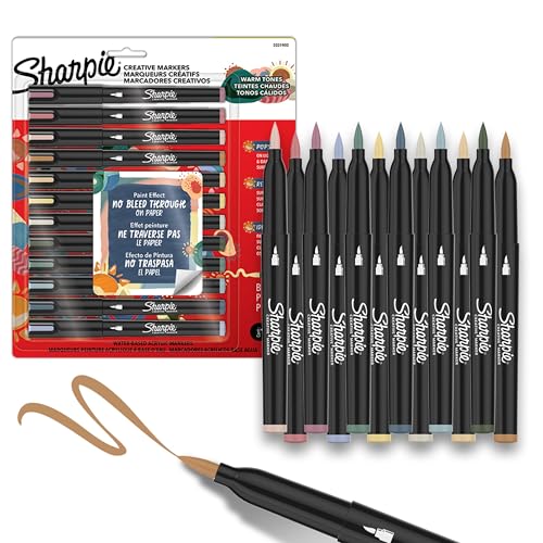 Sharpie Creative Markers, Warm Tones, Water-Based Acrylic Markers, Brush Tip, 12 Count