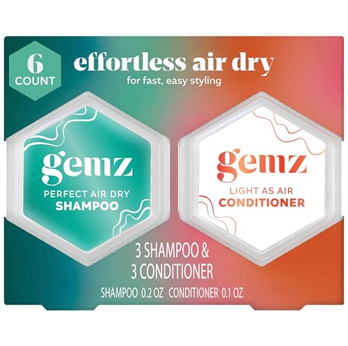 Gemz Shampoo & Conditioner Mini Variety Kit, Effortless Air Dry, Water-Activated Single-Dose Solid Hair Care, Shampoos and Conditioners Travel-Size Trial Set, 6-count