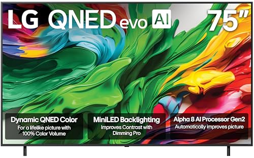 LG 75-Inch Class QNED evo AI QNED85A Series Mini LED 4K Smart TV w/AI Picture, AI Sound, HDR10, AI Super Upscaling 4K, Filmmaker Mode, Wow Orchestra, Alexa Built-in (75QNED85AUA, 2025)