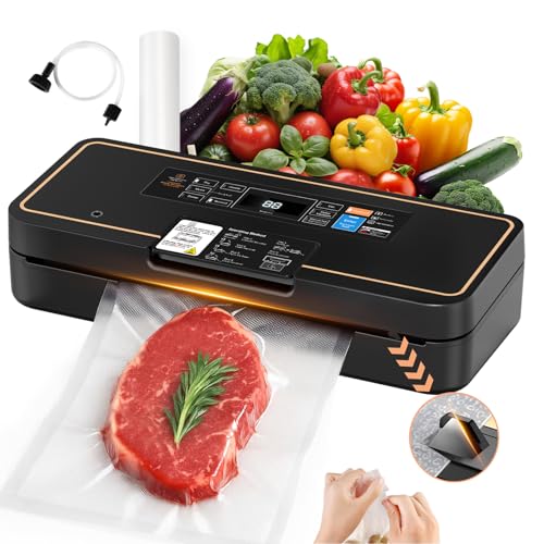 UPRUBE Vacuum Sealer for Food, 95kPa Food Saver Machine, 135W Fast-Sealing with Easy Tear Cutter, Built-in Bag Storage, 9-in-1 Compact with 10 ft Bag Roll