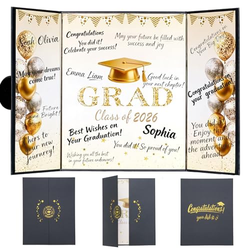 Black and Gold Graduation Party Decorations Class of 2026 - Extra Large 22" x 14" Graduation Guest Book to Sign Signature Board for Graduation Gifts Congrats Grad Party Favors Supplies Decor Keepsake
