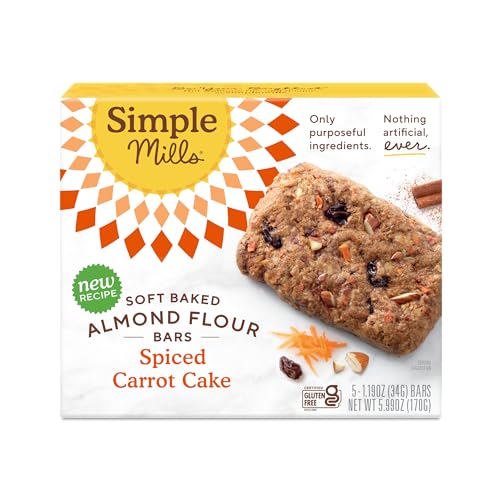 Simple Mills Almond Flour Snack Bars, Spiced Carrot Cake - Gluten Free, Made with Organic Coconut Oil, Breakfast Bars, Healthy Snacks, Paleo Friendly, 6 Ounce (Pack of 1)