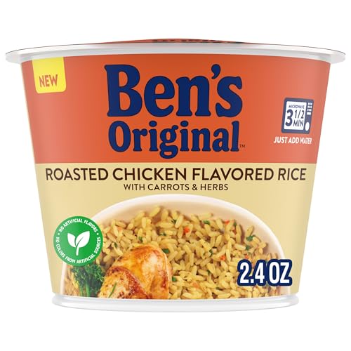 BEN'S ORIGINAL Roasted Chicken Flavored Rice Single Serve Cup, Snack or Side, Microwave in 3.5 Minutes, 2.4 oz (Pack of 8)
