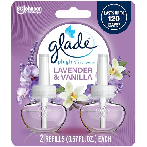 Glade PlugIns Refills Air Freshener, Scented and Essential Oils for Home and Bathroom, Lavender & Vanilla , 1.34 Fl Oz, 2 Count (Pack of 1)