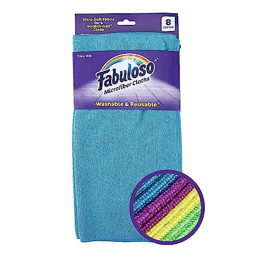 Fabuloso Microfiber Cleaning Cloths for Home & Car, Lint-Free Scratch-Free Rags for Glass, Kitchen & Wood, Reusable Machine Washable, Absorbent for Dusting & Wiping, Rainbow, 13 x 13 in, 8 Count
