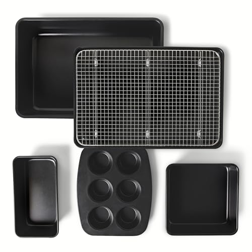 Amazon Basics Nonstick Bakeware 6-Piece Set, Stackable, Dishwasher and Oven-Safe, Baking Pan