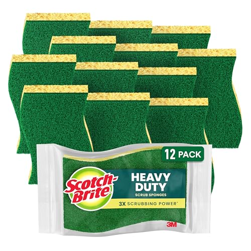 Scotch-Brite Heavy Duty Scrub Sponges, For Washing Dishes and Cleaning Kitchen, 12 Scrub Sponges