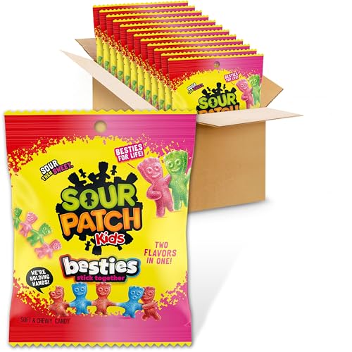 SOUR PATCH KIDS Besties 2 Flavors in 1 Soft & Chewy Gummy Candy, Bulk Candy, 12-3.18 oz Bags