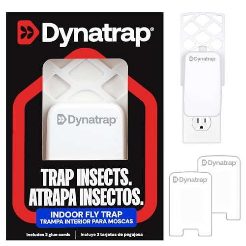 Dynatrap DT3007W Indoor Plug-in Flying Insect Trap for Flies, Fruit Flies, Moths, Gnats, and Other Flying Insects - 1 White Device + 2 Glue Cards