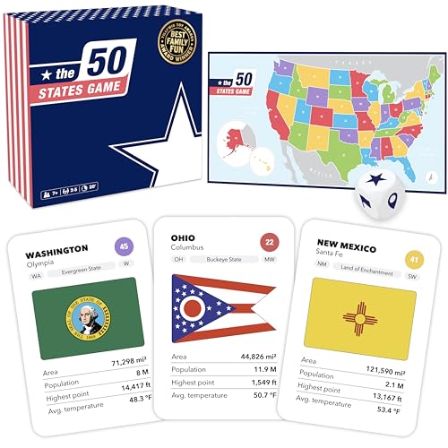 The 50 States Game - US Geography Board Game - Educational Game for Kids & Adults - Fun Learning for Teenage Boys & Girls