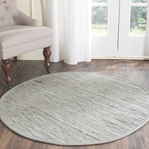 SAFAVIEH Rag Rug Collection Area Rug - 4' Round, Grey, Handmade Boho Stripe Cotton, Ideal for High Traffic Areas in Living Room, Bedroom (RAR121A)