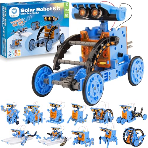 Sillbird Solar Building Robot Kit STEM Gift for Boys Aged 8-13, DIY Science Educational Toys for Kids Teens Birthday, 12-in-1 Solar or Battery Powered Robotic Set with 196 Pieces