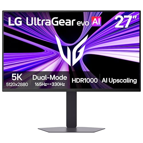LG 27GM950B-B 27-inch Ultragear evo 5K (5120 x 2880) IPS Mini-LED Gaming Monitor, 165Hz, 1ms, NVIDIA G-Sync, AMD FreeSync Premium, DisplayHDR1000, HDMI, DP, USB-C, Tilt/Height/Swivel/Pivot Stand
