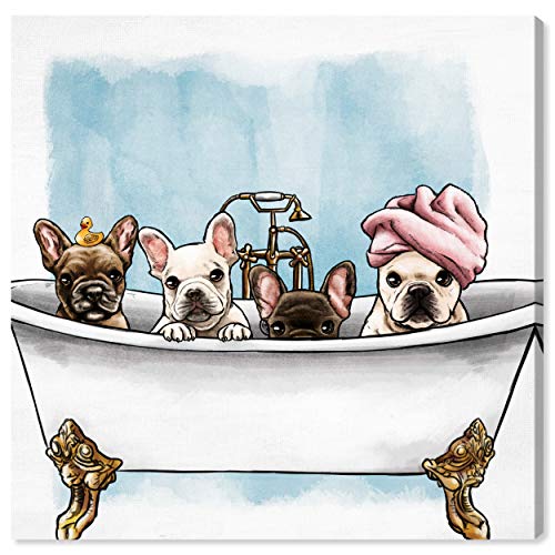 Oliver Gal 'Frenchies in The Tub' The Dogs and Puppies Wall Art Decor Collection Contemporary Premium Canvas Art Print
