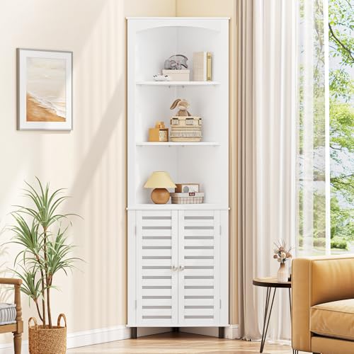 VECELO Tall Corner Cabinet, 68.8'' Storage Cabinet with Doors and Adjustable Shelves, for Living Room, Bathroom, Kitchen, White