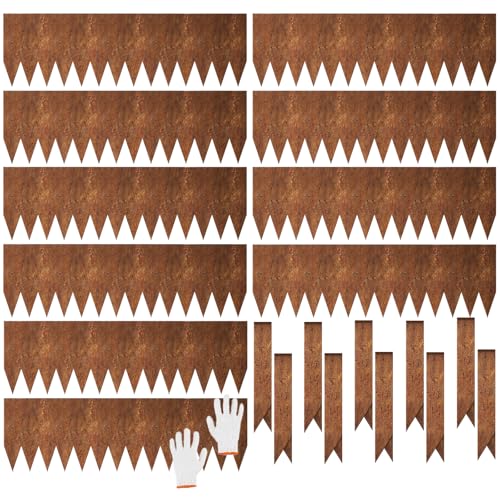 33FT Galvanized Steel Landscape Edging 10 Pack, 40" x 8" Rusted Metal Garden Edging with 10PCS Steel Stakes & Gloves, Metal Garden Border for Yard, Tree Rings, Pathway, Divider