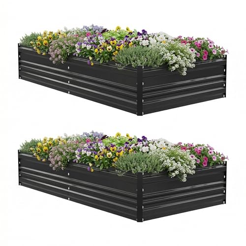 WORKPRO 2PK 7.5x4x1ft Outdoor Galvanized Raised Garden Bed, Rust-Resistant Planter Raised Beds for Vegetable, Flowers, Herbs, Black