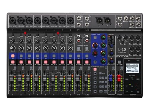 Zoom LiveTrak L-12 Mixer/Multitrack Recorder for Musicians and Podcasters, 12-Input/14-Channel, 5 Powered Headphone Outputs, USB Audio Interface