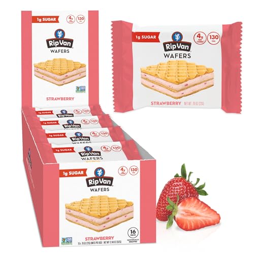 Rip Van Strawberry Keto Wafer Cookies - Healthy Vegan Snacks - Non GMO, Low Sugar (1g), Low Calorie - 16 Count