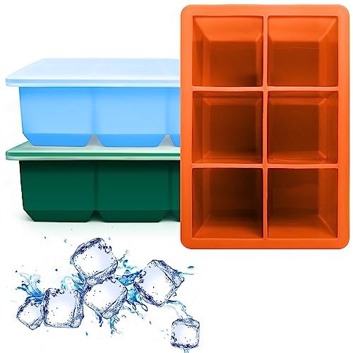 Excnorm Silicone Ice Cube Trays 3 Pack - Large Size Silicone Ice Cube Molds with Leak Proof Removable Lid Square Ice Cube Tray And BPA Free for Cocktail,Whiskey, Stackable Flexible Ice