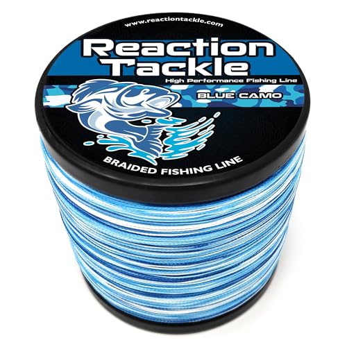 Reaction Tackle Braided Fishing Line - Pro Grade Power Performance for Saltwater or Freshwater Fish - Colored Fishing Line Braid for Extra Visibility - Blue Camouflage 20 Lb (300 Yards)