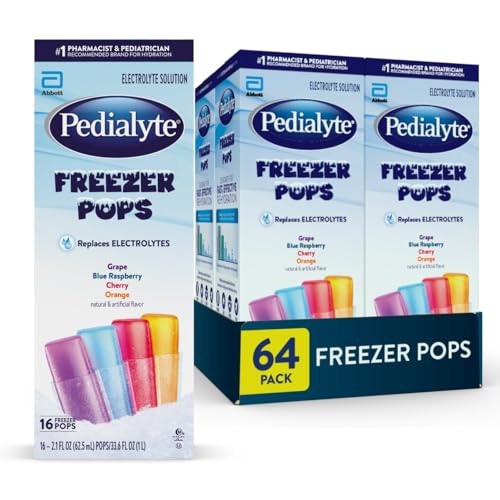 Pedialyte Electrolyte Solution Freezer Pops, Hydration Variety Pack? Grape, Blue Raspberry, Cherry, Orange, Pack of 64