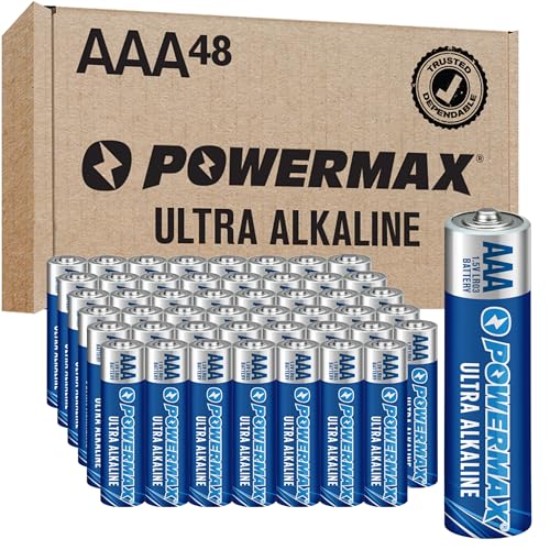 Powermax 48-Count Triple AAA Batteries, Ultra Long Lasting Alkaline Battery for Home and Office, 10-Year Shelf Life, Reclosable Packaging
