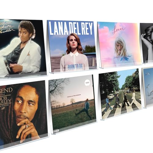 Laurensory 8 Pack Vinyl Record Shelf Wall Mount, 12-Inch Clear Acrylic Album Storage Holder, Floating Display Shelves for Wall Decor, Magazine Shelf, Kids Bookshelf, Suitable for Bedroom, Living Room