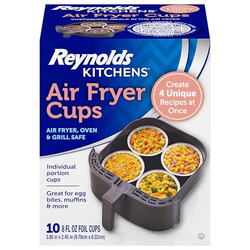 Reynolds Kitchens Air Fryer Cups, Easily Cook Individual Air Fryer Food and Non-Traditional Foods, Great for Meal Prepping and Picky Eaters, Oven-Safe and Grill-Safe, 10 Pack, 8 fl oz.
