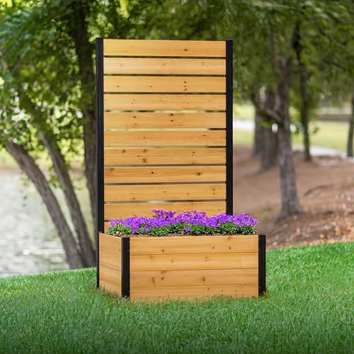 6ft H x 3.3ft W x 2.1ft L (1 Screen w/Planter) Freestanding Enclo Concord Cedar Wood Privacy Fence Screen with Planter Box, Outdoor Wood Privacy Screen Panel for Patio, Raised Garden Bed, EC18037