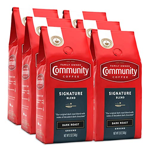 Community Coffee, Signature Blend Dark Roast, Premium Ground Coffee, 72 Ounces, 12 oz (Pack of 6)