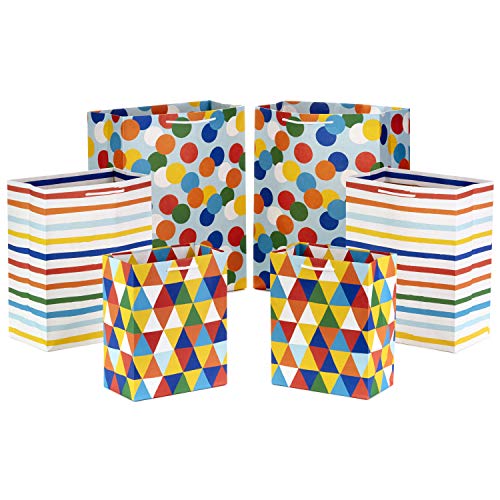Hallmark Gift Bag Assortment - Red, Blue, Yellow (Pack of 6: 2 Medium 9", 2 Large 11", 2 Extra Large 14") Rainbow Bags for Birthdays, Baby Showers, Graduations, Fathers Day