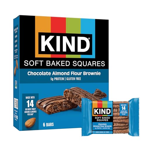 KIND Soft Baked Squares, Chocolate Almond Flour Brownie, Gluten Free, Healthy Snack Bars, 5g Protein, 6 Count