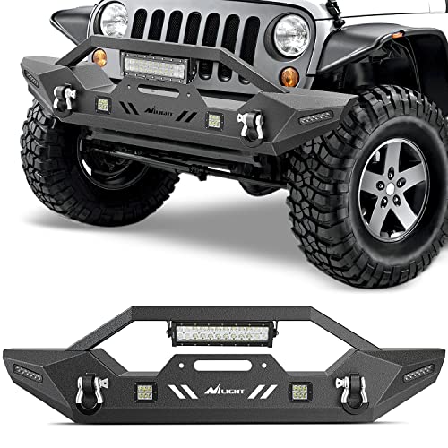 Nilight Front Bumper Compatible for 2007-2018 Wrangler JK/JKU 2018-2025 JL/JLU 2020-2025 Gladiator JT with 72W LED Bar 2 x 18W Pod 2X 18W Single Row Winch Plate