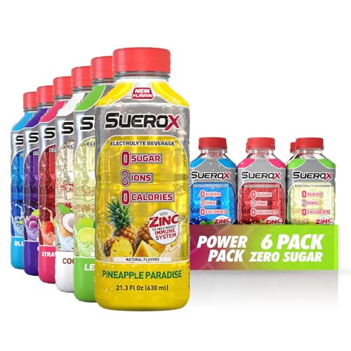 SueroX Sugar-Free Sports Drink for Hydration and Recovery, Electrolyte Hydration Drink with 8 Ions, Zero Calorie Sports Drinks with Electrolytes, Power Pack, 21.3 Fl Oz, 6 Count